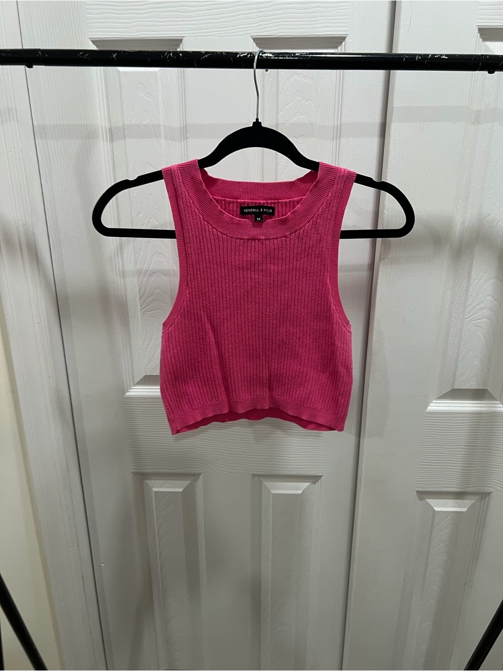 Kendall & Kylie Bright Pink Ribbed Cropped Tank